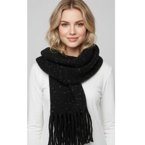 DKNY Scarf Wrap Shawl Black fringe Speckled Neon Pink NEW $54.00 Scarf Large